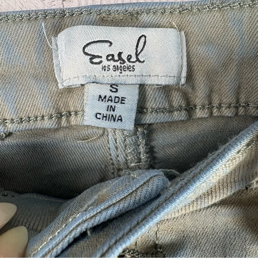 Easel Washed Denim Green Blue Wide Leg Jeans Small High Waist 5 Buttons Cropped - Picture 4 of 10